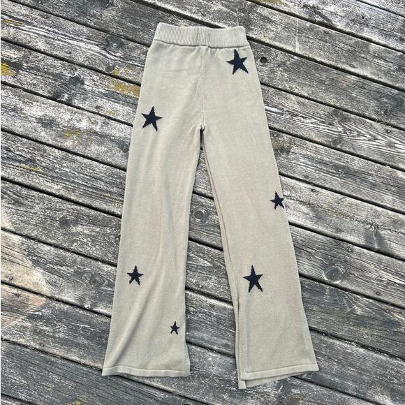 Pistola Women XS Green Black Star Knit Wide Leg Flare Pants Lounge Casual - Picture 2 of 9